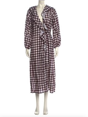 Marysia Resort Linen Brown and White Gingham Long Sleeve Dress